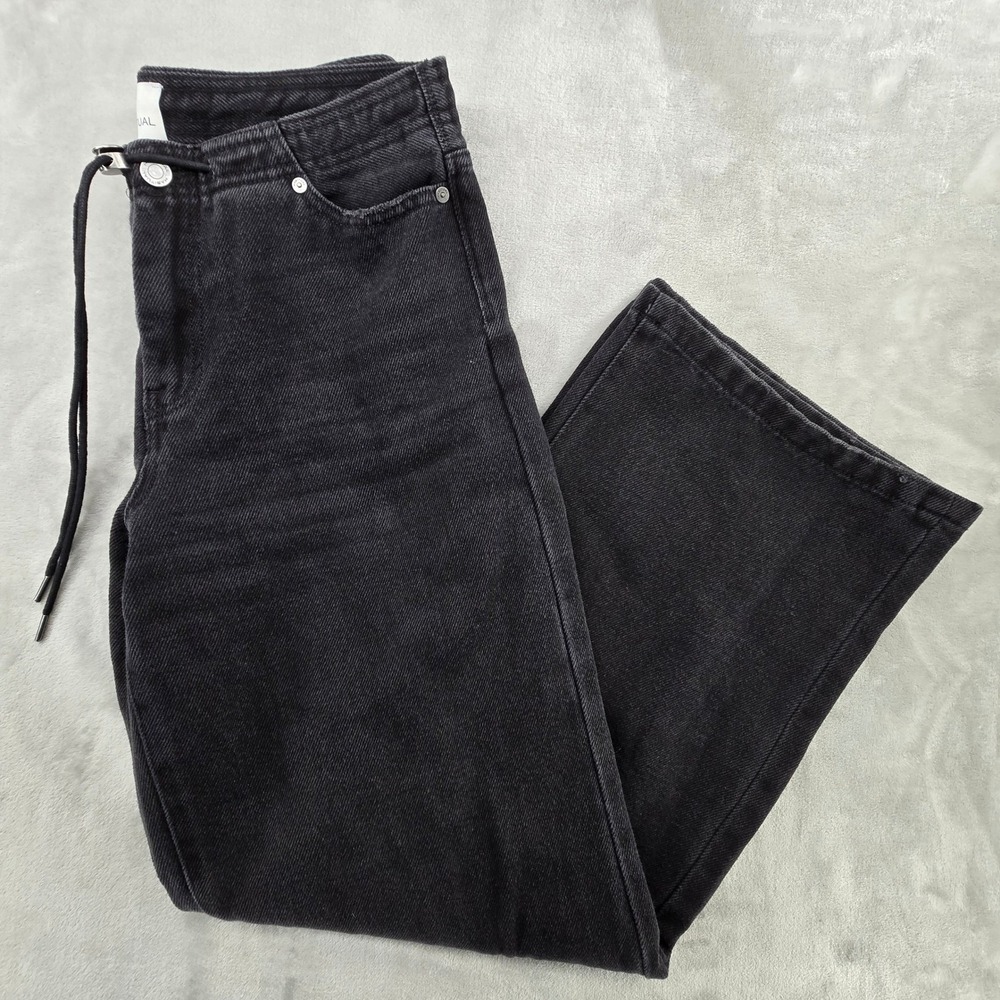 Habitual Womens 4/27 Wide Leg Jeans Black Drawstring High Rise